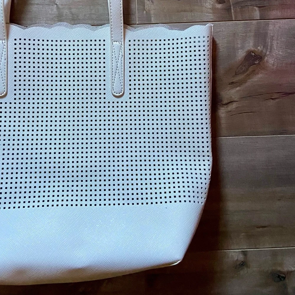 Neiman Marcus White Cut-Out See-Through Design Open Tote in White